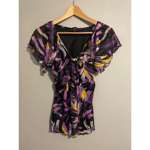 VTG Susan Lawrence Womens Top Small Purple Abstract Mesh Babydoll Fairy Grunge - Picture 1 of 6